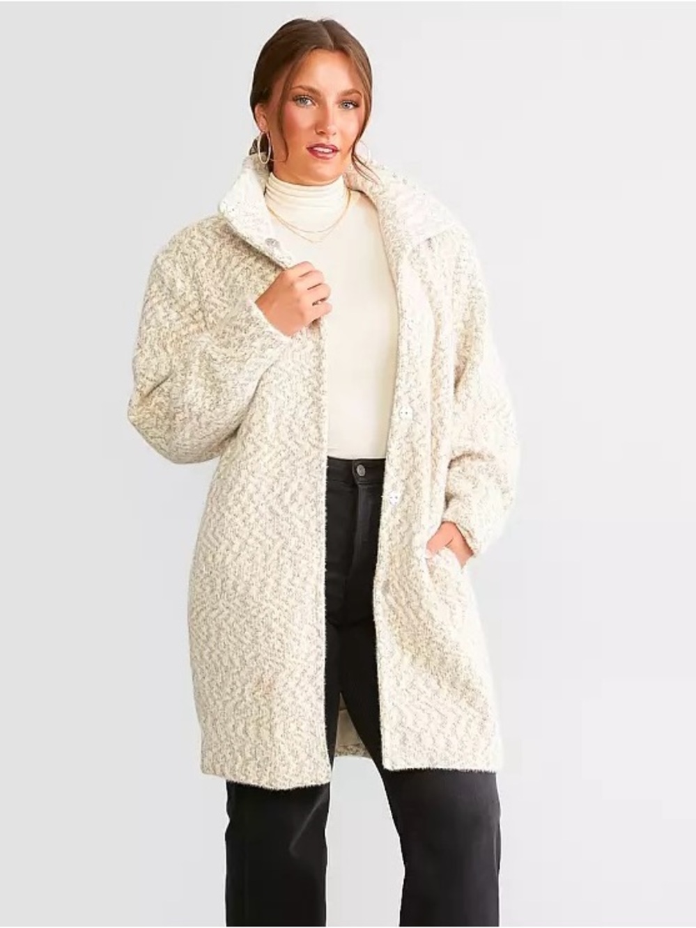 Z Supply Connor Eyelash Knit Pea Coat Fuzzy Jacket Whisper White M